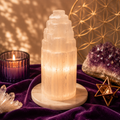 Lámpara de Selenita Natural – Torre de Luz (20 cm aprox.)