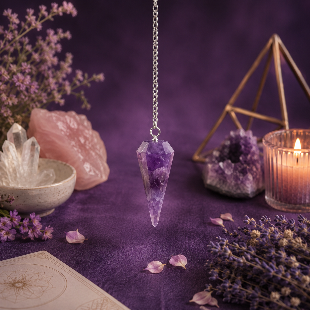 Péndulo de Amatista Natural para Radiestesia, Meditación y Canalización